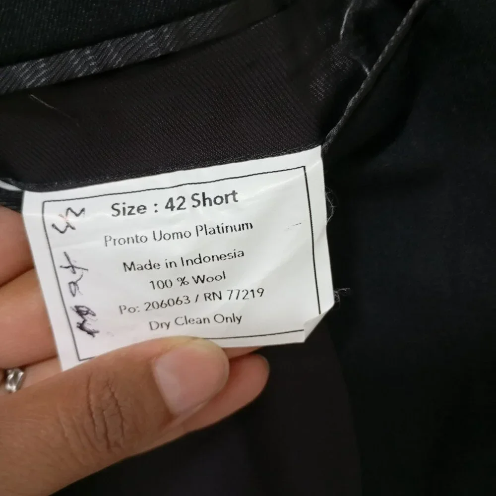 Pronto Uomo Platinum 100% Wool Black Business Blazer Jacket Sport Coat Men's 42